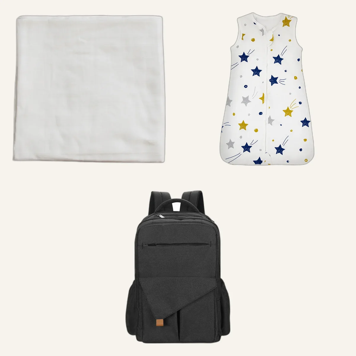 Pack nouveau-né : lange, gigoteuse légère et sac à langer