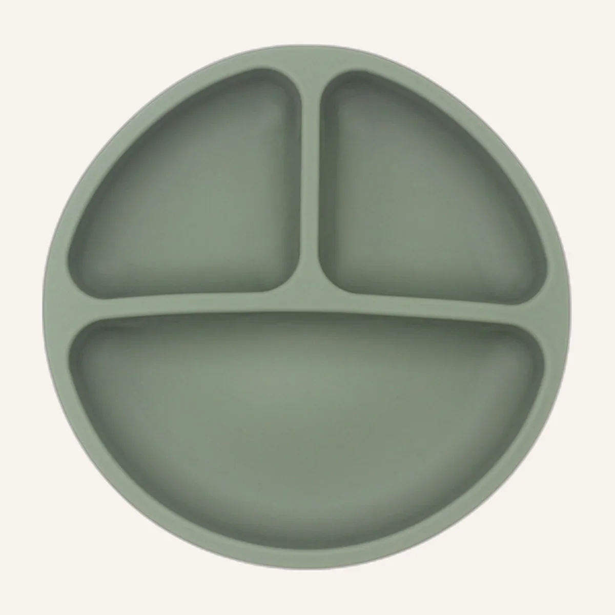 Assiette bébé en silicone vert sauge à trois compartiments